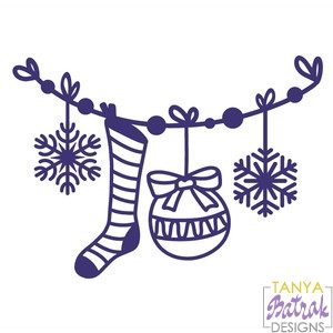 Christmas Border with Ornament, Snowflakes & Stocking