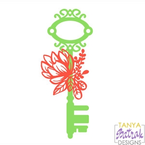 Fancy Key With Flowers svg cut file