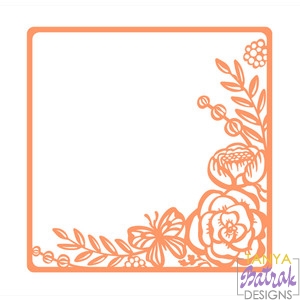 Flower Square Frame with Butterfly svg cut file