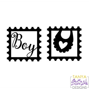 Baby Postage Stamps Boy and Bib svg cut file
