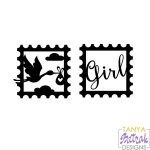 Baby Postage Stamps Girl and Stork