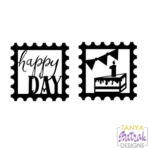 Baby Postage Stamps Happy Day & 1 Year Cake svg cut file