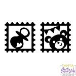 Baby Postage Stamps Pacifier and Teddy Bear svg cut file