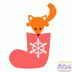 Christmas Stocking With Fox svg cut file