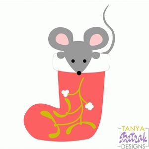 Christmas Stocking With Mouse svg cut file