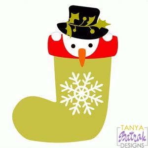 Christmas Stocking With Snowman svg cut file