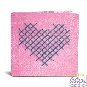 Folded Card With Heart Cross Stitch Pattern svg cut file