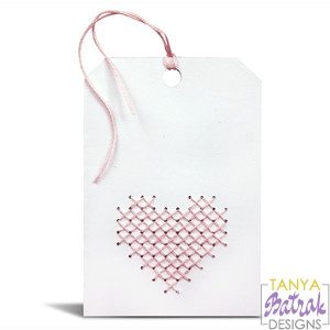 Folded Tag With Heart Cross Stitch Pattern