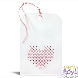Folded Tag With Heart Cross Stitch Pattern svg cut file