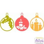 Christmas Ornaments Holly Leaves & Candles svg cut file