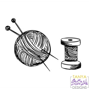 Clew and Knitting Needles Handmade Sketch