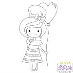 Girl With Heart Balloon Sketch svg