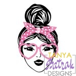 Girl With Messy Bun And Heart Sunglasses svg